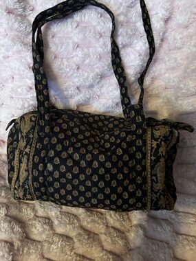 Pierre Deux Vintage Quilted Black and Gold Patterned Women's Shoulder Bag